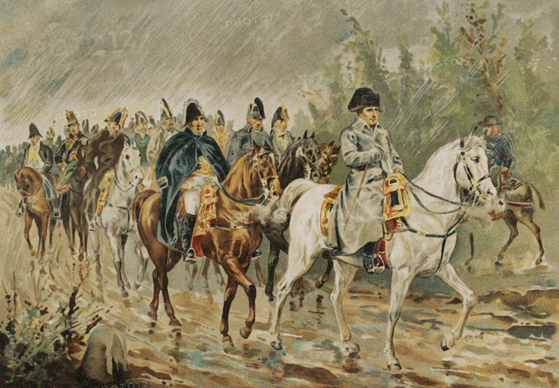 Napoleon Bonaparte (1769-1821). French military and political leader. As Napoleon I, he was Emperor of France (1804-1815). Napoleonic Wars. Napoleon entered Spain on 4th November 1808. Chromolithography. El Grito de Independencia (The scream for independence), by Carlos Mendoza. Published in Barcelona, 1890.