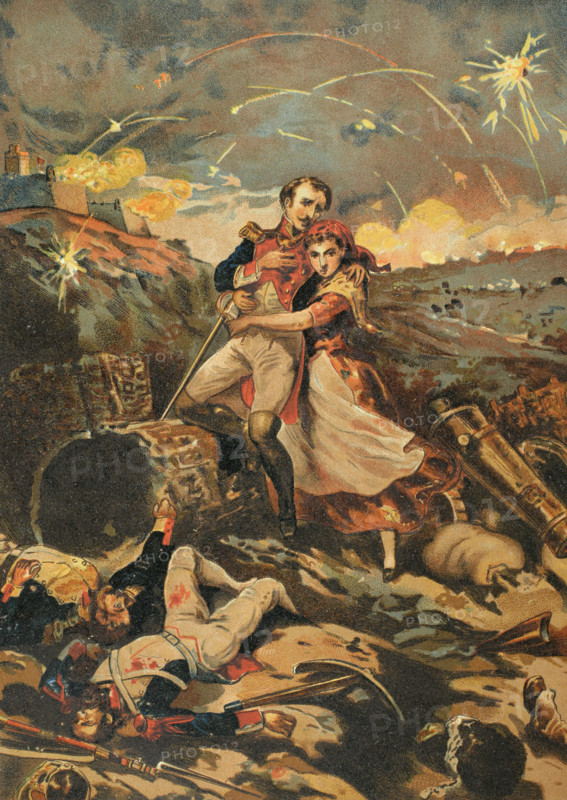 Catalonia, Spain. Peninsular War (1808-1814). Siege of Tarragona (1811). It confronted the French troops under the command of General Suchet against the Spanish troops led by Juan Senen de Contreras, military governor of the city. The fighting took place between 5 May and 29 June 1811, ending with the French occupation of the city. Tarragona remained under French control until Suchet's retreating on 13 August 1813. ""The woman had carried the injured man in her arms"". Chromolithography. El Grito de Independencia (The scream for independence), by Carlos Mendoza. Published in Barcelona, 1890.