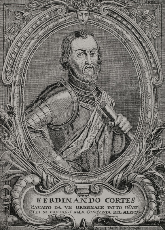 Hernan Cortes (1488-1547). Spanish conquistador of the Aztec empire. Portrait. 19th-century engraving based on an original from 1715. America. History of its discovery from primitive times to the modern era, written by Rodolfo Cronau. Volume II. Published in Barcelona, 1892. America. History of its discovery from primitive times to the modern era, written by Rodolfo Cronau. Volume II. Published in Barcelona, 1892.