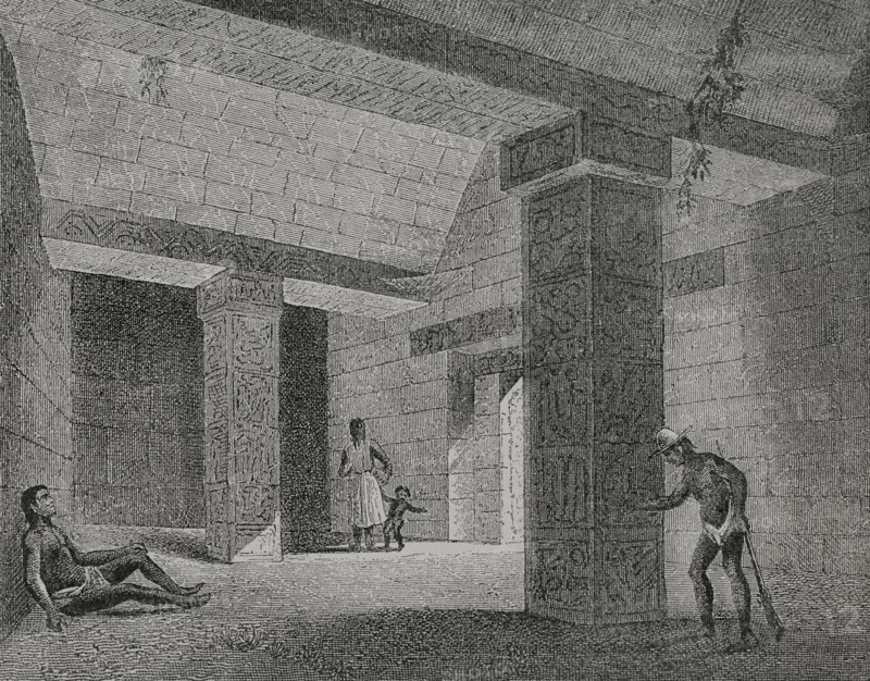 El Castillo, (the Castle), also known as the Temple of Kukulcan. Chichen Itza, State of Yucatan, Mexico. Inner room. Engraving. America. History of its discovery from primitive times to the modern era, written by Rodolfo Cronau. Volume II. Published in Barcelona, 1892.