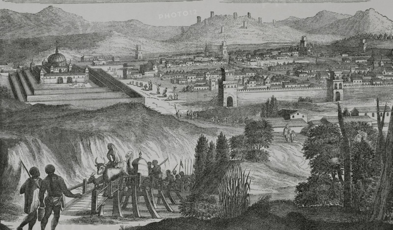 Peru. The city of Cuzco after being rebuilt by the Spanish after they conquered it in 1533. Engraving from the atlas ""America"" published in London in 1671 by the English geographer and publisher John Ogilby (1600-1676). ""America. History of its discovery from primitive times to the modern era"", written by Rodolfo Cronau. Volume II. Published in Barcelona, 1892.