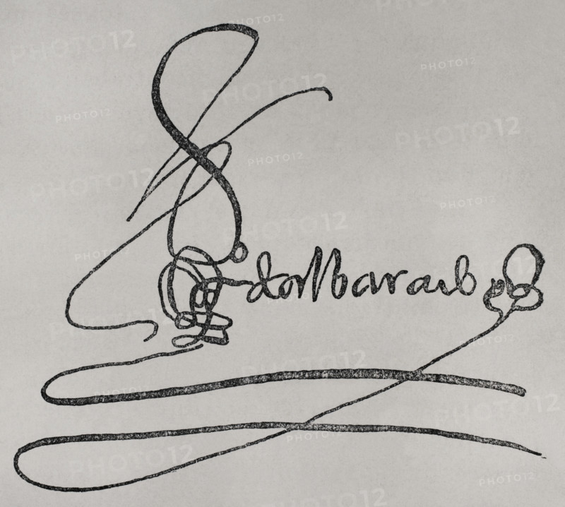 Pedro de Alvarado (1485-1541). Spanish conquistador. He took part in various expeditions to the American continent. Signature. Facsimile. America. History of its discovery from primitive times to the modern era, written by Rodolfo Cronau. Volume II. Published in Barcelona, 1892.