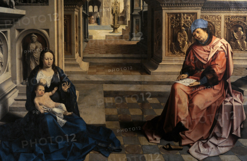 Mabuse (Jan Gossaert) (ca. 1478-1532). Flemish painter. St Luke painting the Virgin, ca. 1520. Oil on panel. Detail. National Gallery Prague. Czech Republic.