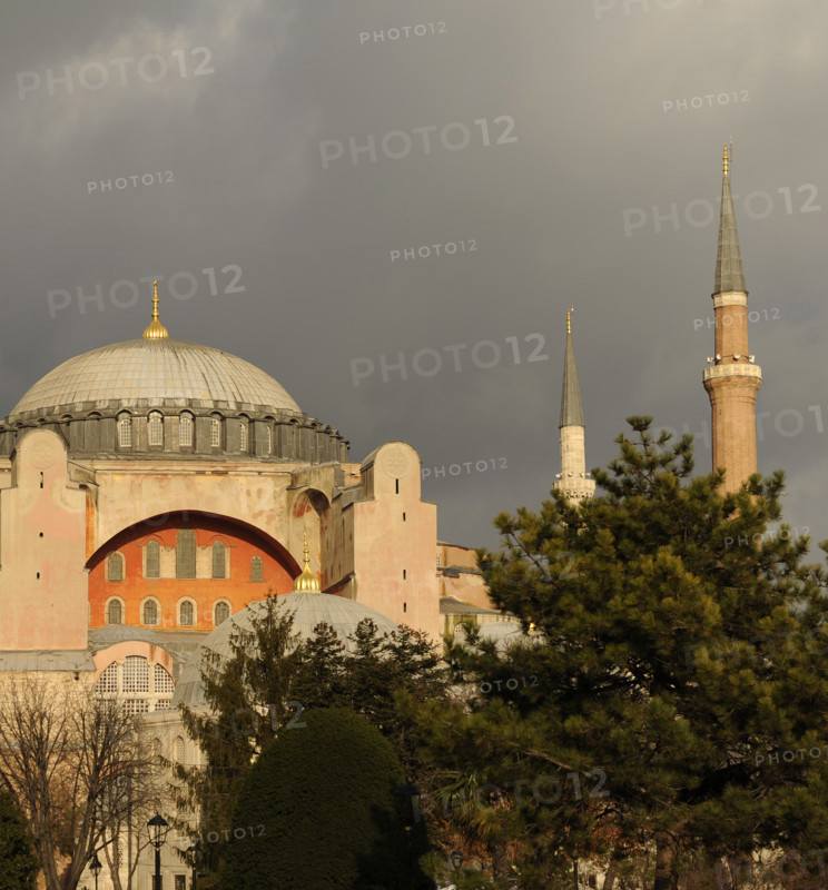 Istanbul, Turkey. Hagia Sophia. Erected by Emperor Justinian and his wife Theodora. Built between 532-537 by the architects Anthemius of Tralles and Isidore of Miletus.