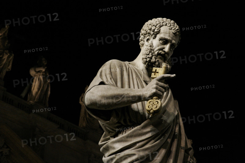 Saint Peter (1st century BC - 67 AD). Apostle of Jesus of Nazareth and first Pope of the Catholic Church. Detail of the statue outside St. Peter's Basilica. Vatican City.