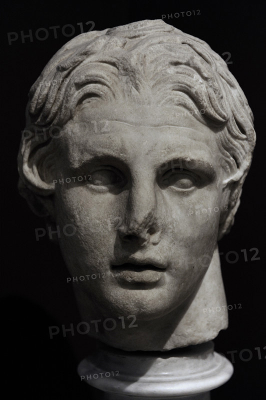 Alexander the Great  (356 BC-323 BC). King of Macedonia. Head of Alexander the Great from Pergamon, Turkey (first half of the 2nd century BC). Marble. Hellenistic style. Istanbul Archaeology Museums. Turkey.