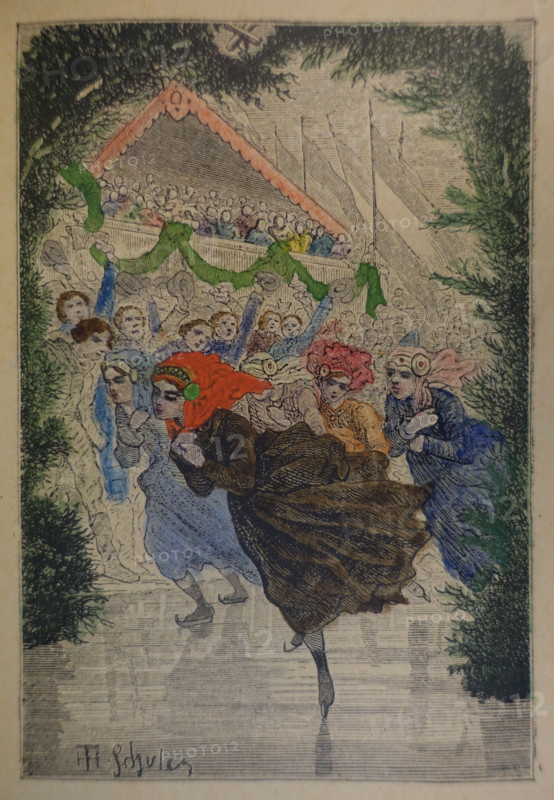 Illustration from the book The Silver Skates. Drawings by Theophile Schuler (1821-1878). 1870.