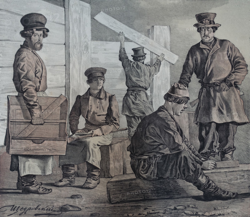 Glazier and carpenter. 1845. Ignaty Shchedrovsky (1815-1871).