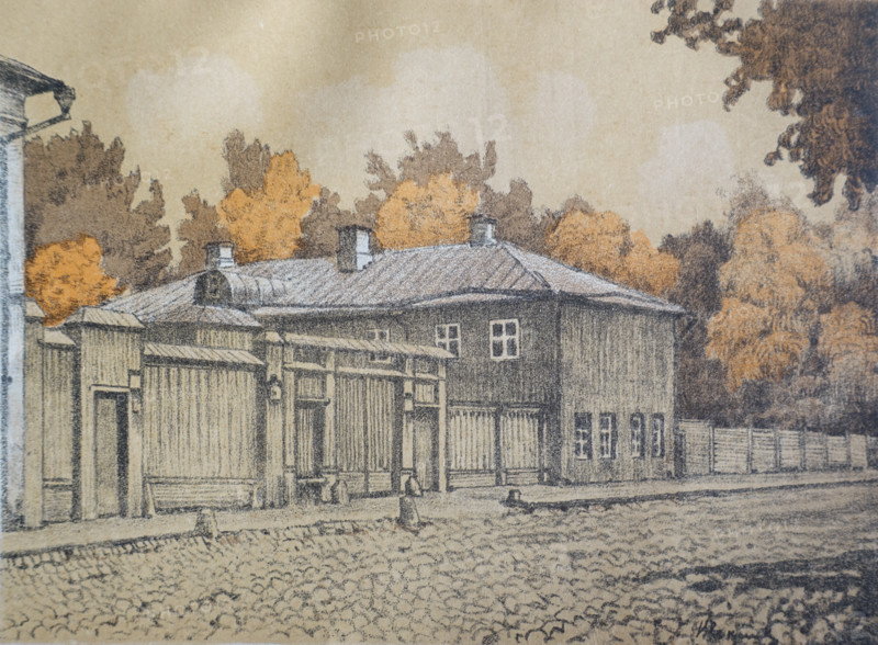 Obolensky Lane. Old Moscow. Lithography. Vladimir Sokolov (1872-1946). 1922.