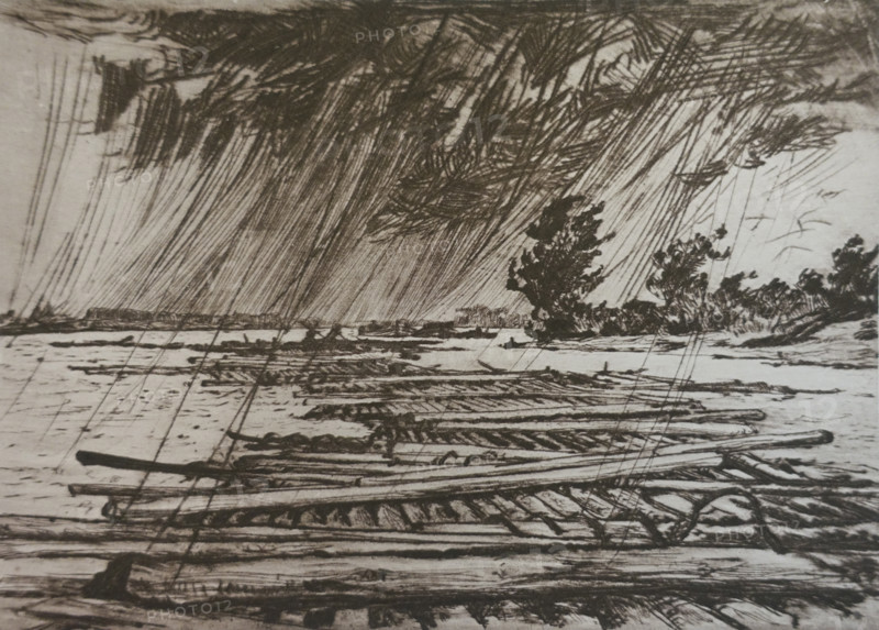 Rains. On rafts. Vadim Falileev (1879-1950). Early 20th century.