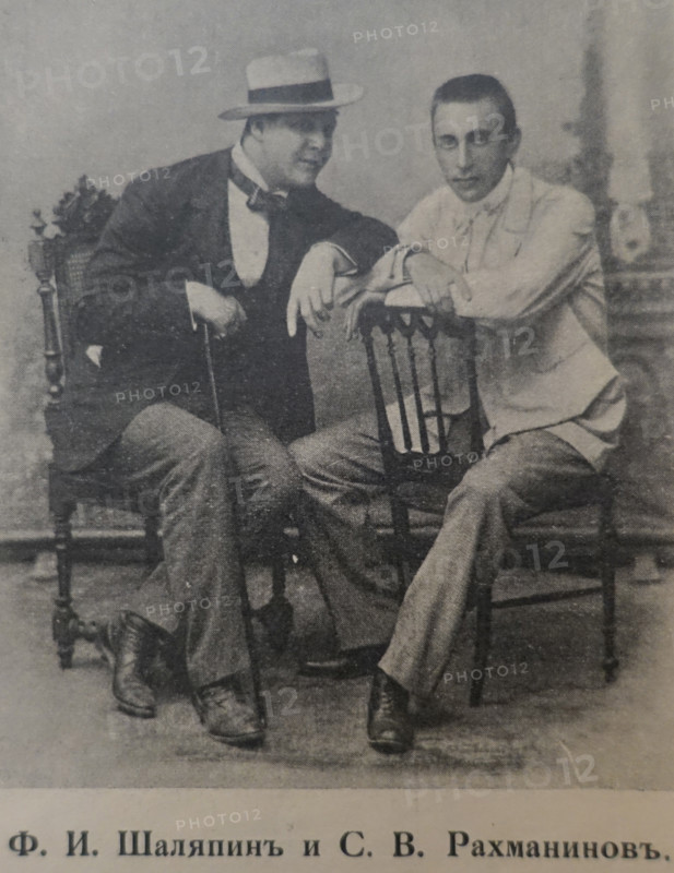 Opera singer Fyodor Chaliapin and composer Sergei Rachmaninov. 1900s.