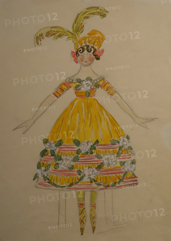 Female costume design for Pyotr Tchaikovsky's ballet 'The Nutcracker.' Konstantin Korovin (1861-1939). 1910s.