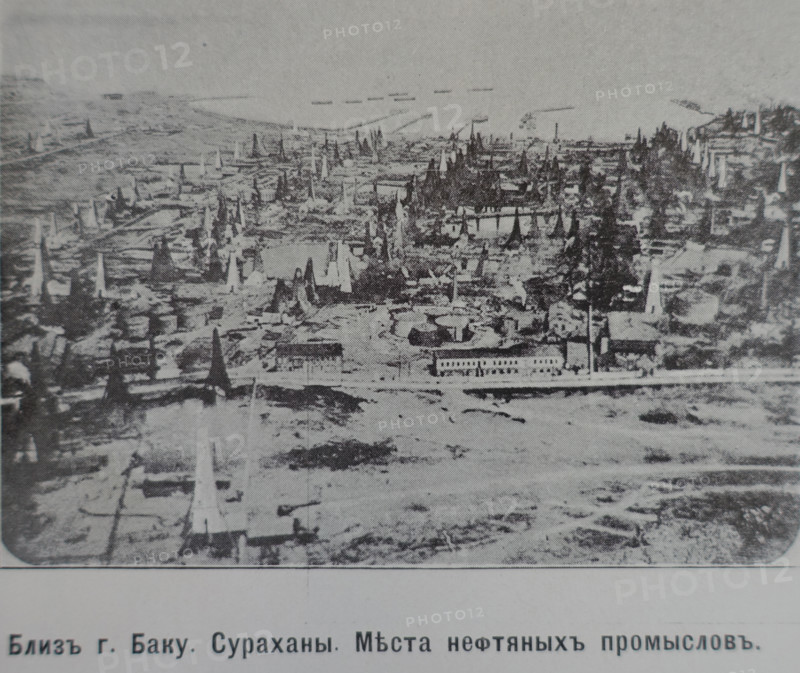 Near the city of Baku. Surakhany. Locations of oil fields. Azerbaijan. 19th century.