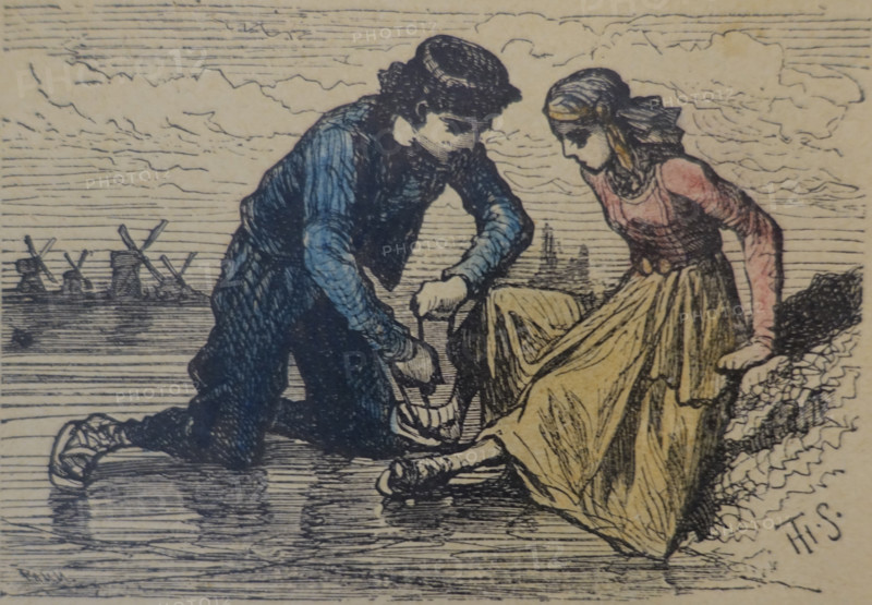 Illustration from the book The Silver Skates. Drawings by Theophile Schuler (1821-1878). 1870.
