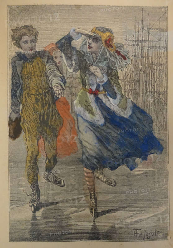 Illustration from the book The Silver Skates. Drawings by Theophile Schuler (1821-1878). 1870.