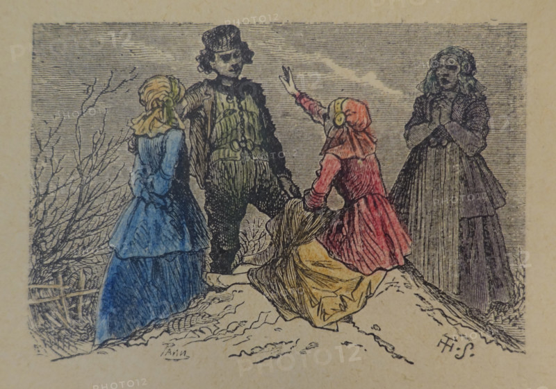 Illustration from the book The Silver Skates. Drawings by Theophile Schuler (1821-1878). 1870.