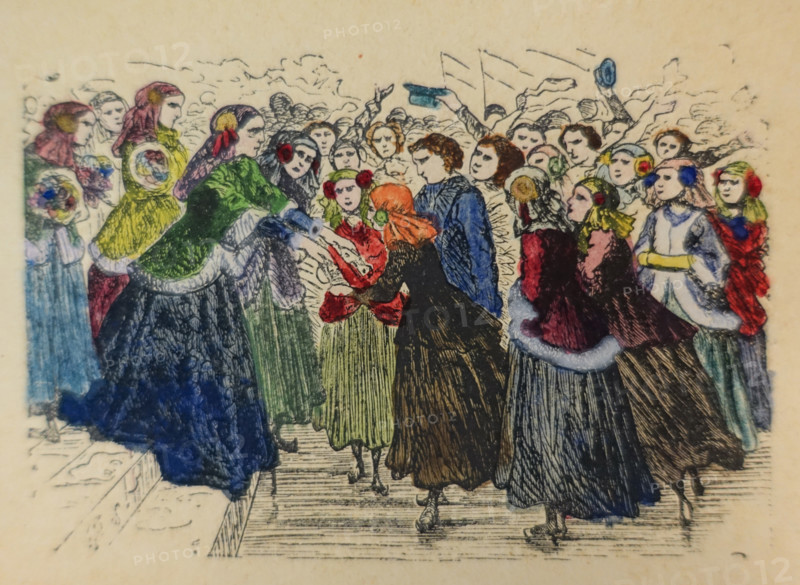 Illustration from the book The Silver Skates. Drawings by Theophile Schuler (1821-1878). 1870.