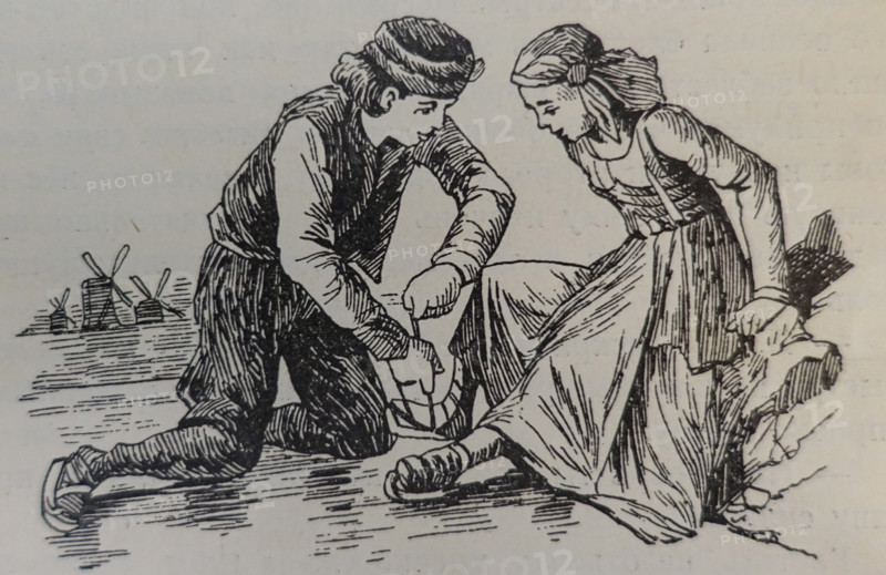 Illustration from the book 'The Silver Skates'. Drawing by Samuil Goldman (1876-1931). 1920s.