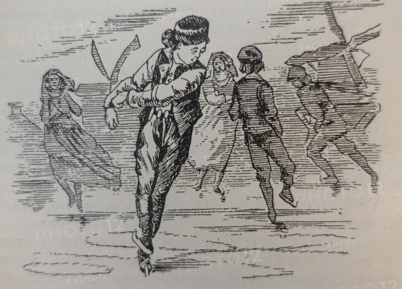 Illustration from the book 'The Silver Skates'. Drawing by Samuil Goldman (1876-1931). 1920s.