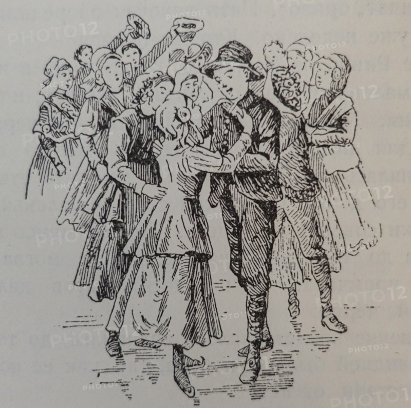 Illustration from the book 'The Silver Skates'. Drawing by Samuil Goldman (1876-1931). 1920s.