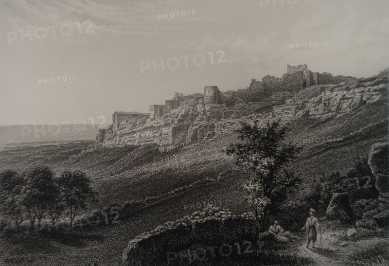 Chufut-Kale fortress. Illustration from Album of all the best views of Crimea. Steel engraving. 1869.