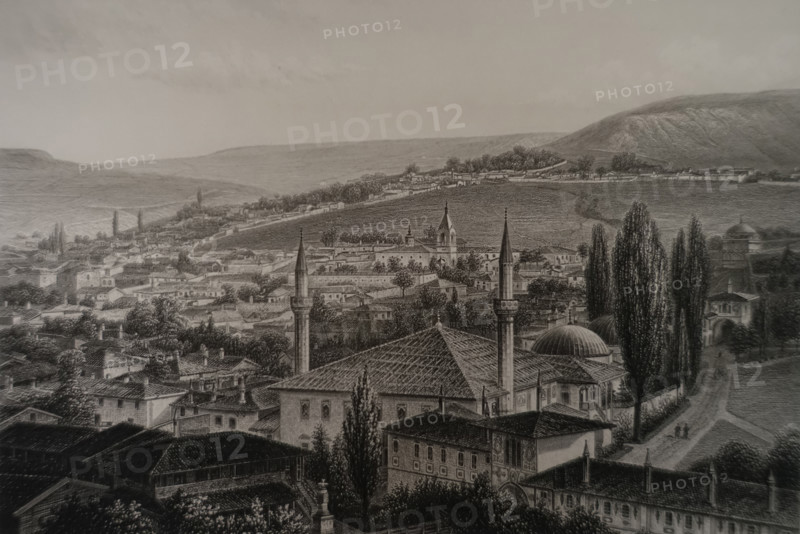 Bakhchysarai. Illustration from Album of all the best views of Crimea. Steel engraving. 1869.