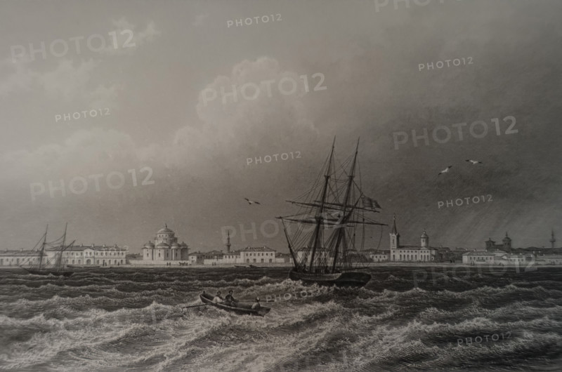 Yevpatoria. Illustration from Album of all the best views of Crimea. Steel engraving. 1869.