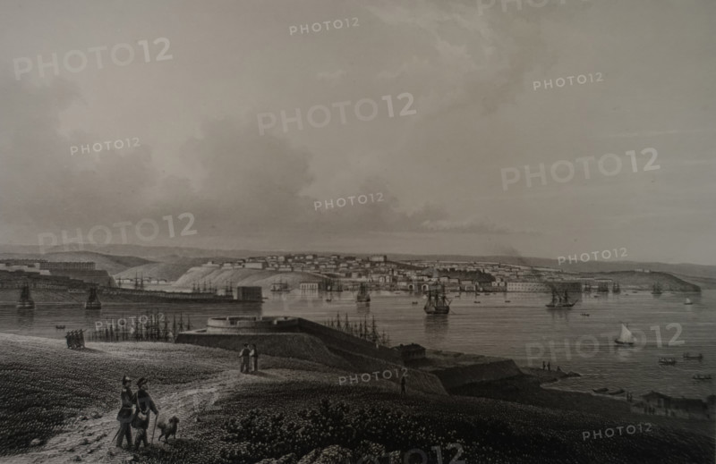 Sevastopol before the war. Illustration from Album of all the best views of Crimea. Steel engraving. 1869.