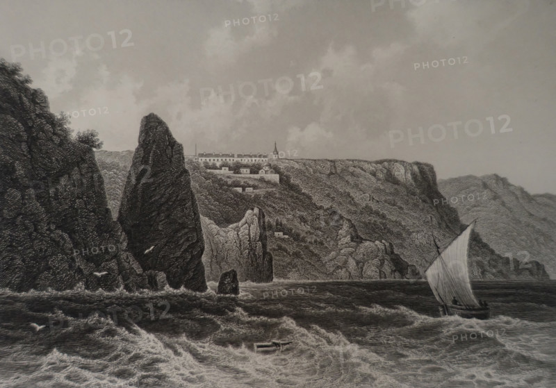 St. George's Monastery near Sevastopol. Illustration from Album of all the best views of Crimea. Steel engraving. 1869.