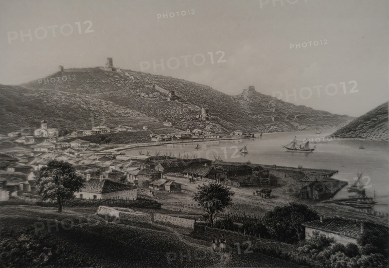 Balaklava. Illustration from Album of all the best views of Crimea. Steel engraving. 1869.