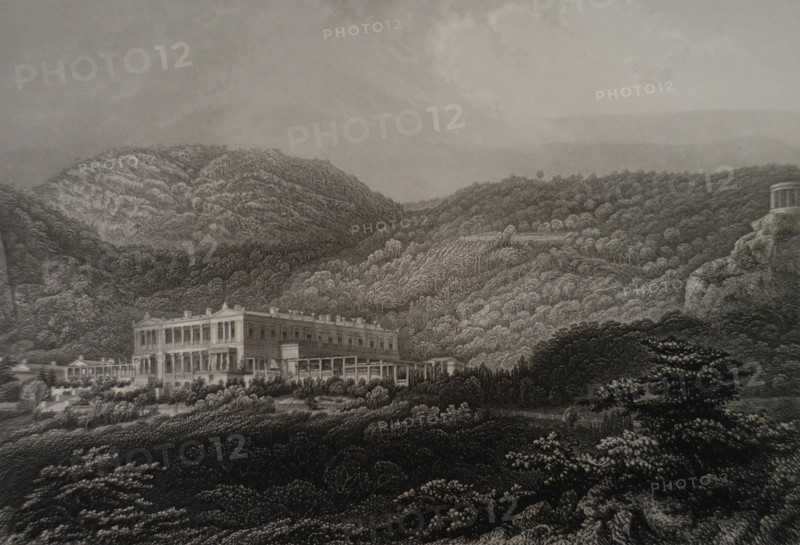 Castle in Oreanda. Illustration from Album of all the best views of Crimea. Steel engraving. 1869.