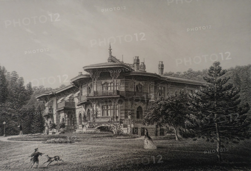 Livadia Palace. Illustration from Album of all the best views of Crimea. Steel engraving. 1869.