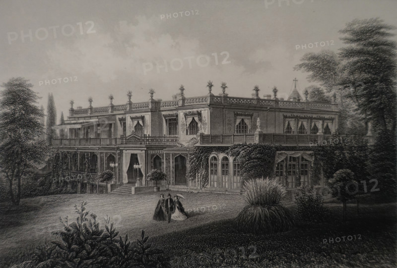 Livadia Palace. Illustration from Album of all the best views of Crimea. Steel engraving. 1869.
