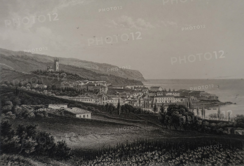 Yalta. Illustration from Album of all the best views of Crimea. Steel engraving. 1869.