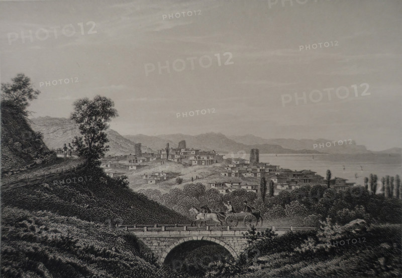 Alushta. Illustration from Album of all the best views of Crimea. Steel engraving. 1869.