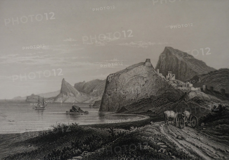 Sudak. Illustration from Album of all the best views of Crimea. Steel engraving. 1869.