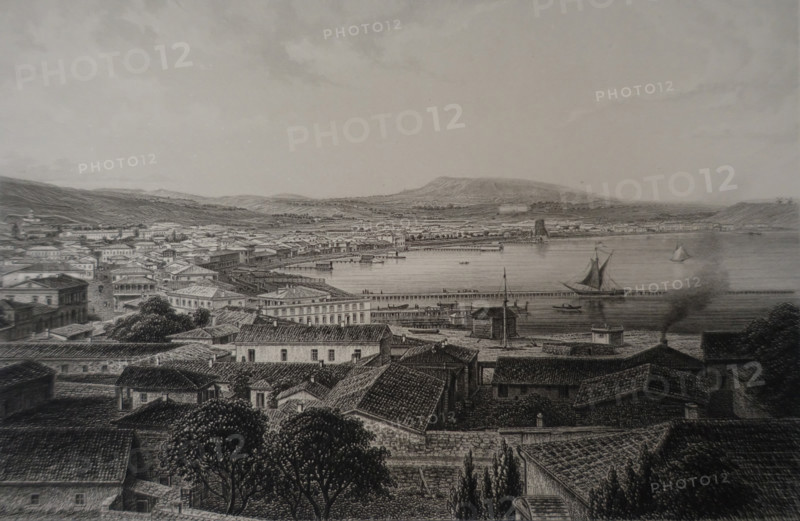 Feodosia. Illustration from Album of all the best views of Crimea. Steel engraving. 1869.