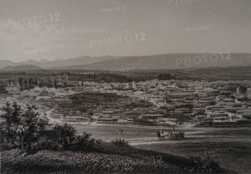 Karasubazar (now Belogorsk). Illustration from Album of all the best views of Crimea. Steel engraving. 1869.