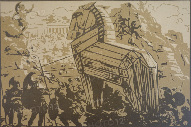 The Taking of Troy. Vadim Falileev (1879-1950). 1923. Color lithography.