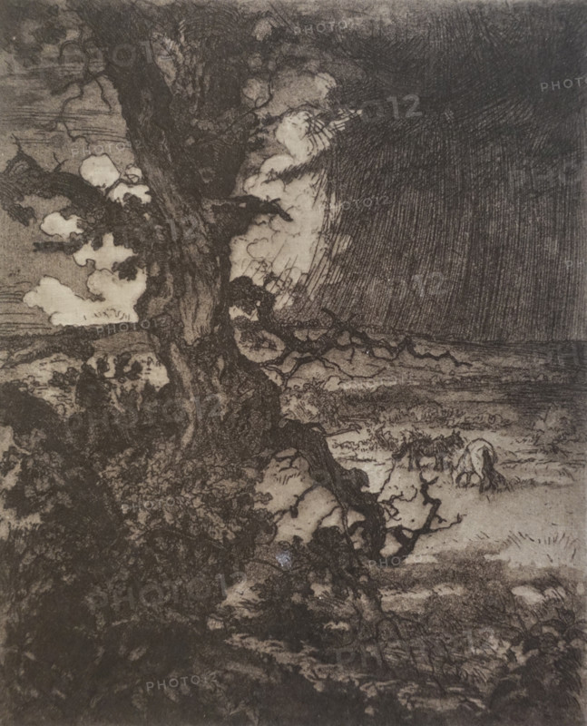 By the Oak. Vadim Falileev (1879-1950). Early 20th century. Lithography.