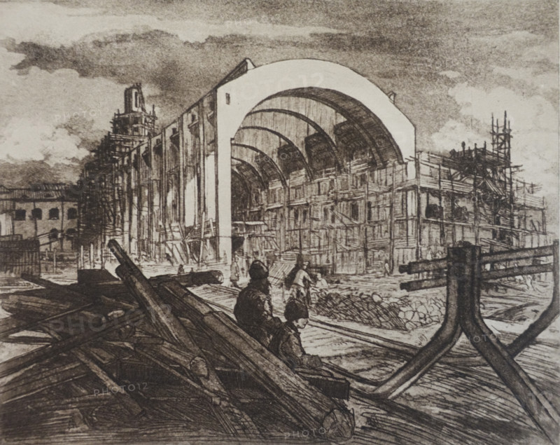 Construction of Kazan railway station. Vadim Falileev (1879-1950). Early 20th century.