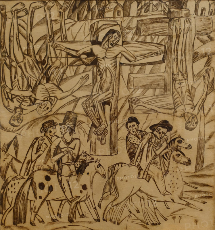 Pavel Filonov (1883-1941). Golgotha. 1912. Graphite pencil and watercolour on paper.