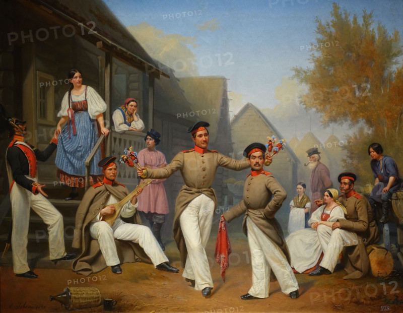 Preobrazhensky Soldiers Dancing to the Balalaika. 1851. By Adolph Jebens (1819-1888).