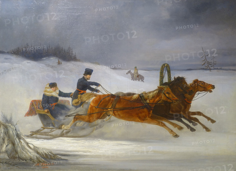 Sverchkov Nikolai Egorovich (1817-1898). Yamskaya troika on winter road. 1849.