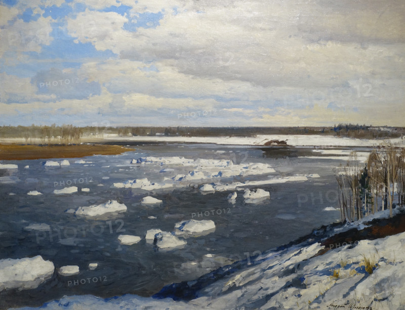 Shilder  Andrey Nikolayevich (1861-1919).  Spring. Ice drifting on the river. 1918. Oil on canvas.