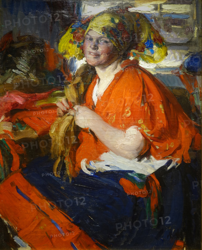 Arkhipov  Abram Yefimovich (1862-1930). Peasant woman in a red shawl. 1919.