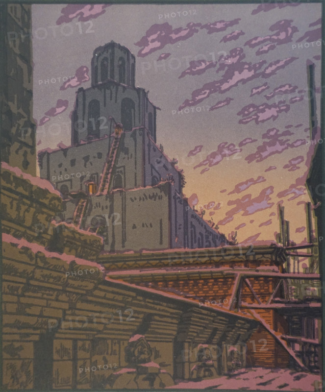 Tower of Kazan Railway Station in Moscow. Vadim Falileev (1879-1950). Early 20th century. Color lithography.