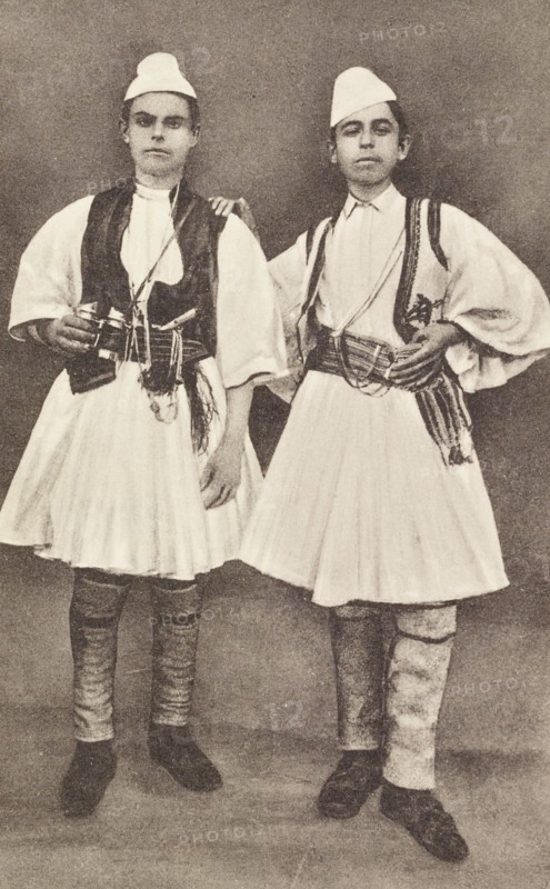 Albania, Tirana, Portrait of two boys in traditional Albanian costume