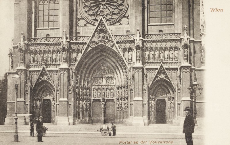 Austria, Vienna, Facade and Main Door at Votive Church