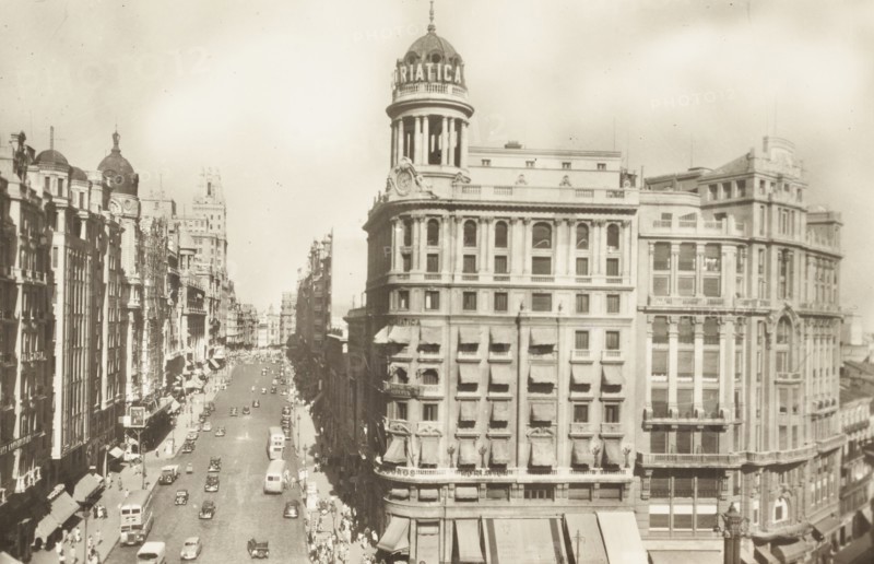 Madrid, historical view of the Gran Vía in Madrid